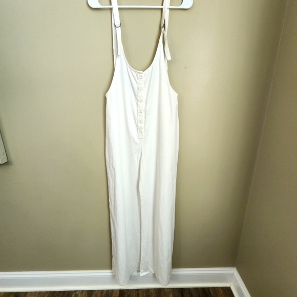 Amuse Society Pants - Amuse Society Size S White Button-Down Sleeveless Wide Leg 100% Cotton Overall